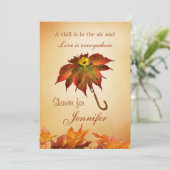 Herbst verlässt Regenschirm Brautparty einzuladen Einladung (Stehend Vorderseite)