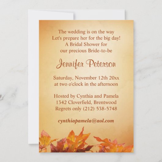 Herbst verlässt Regenschirm Brautparty einzuladen Einladung (Rückseite)