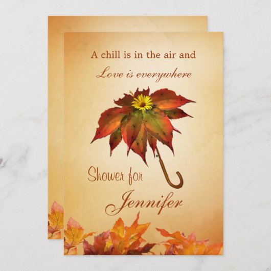 Herbst verlässt Regenschirm Brautparty einzuladen Einladung (Vorne/Hinten)