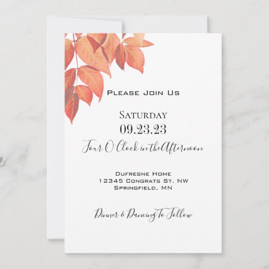 Herbst verlässt Sprichwort es zweimal wöchentlich Einladung (Rückseite)