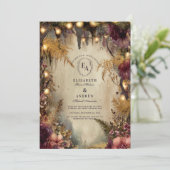 Herbst verzauberte Waldlichter & Blüten Einladung (Stehend Vorderseite)