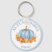 Herbst Vibes Blue Pumpkin Fall Individuelle Name Schlüsselanhänger (Rückseite)