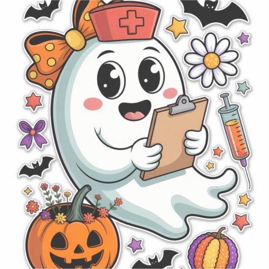 Herbst Vibes Ghost Nurse Herbst Aufkleber (Vorderseite)
