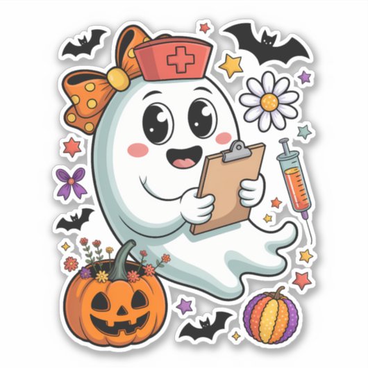 Herbst Vibes Ghost Nurse Herbst Aufkleber (Vorderseite)