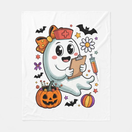 Herbst Vibes Ghost Nurse Herbst Fleecedecke (Vorderseite)