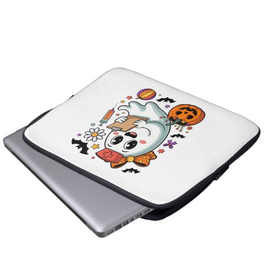 Herbst Vibes Ghost Nurse Herbst Laptopschutzhülle (Vorne Knopf)