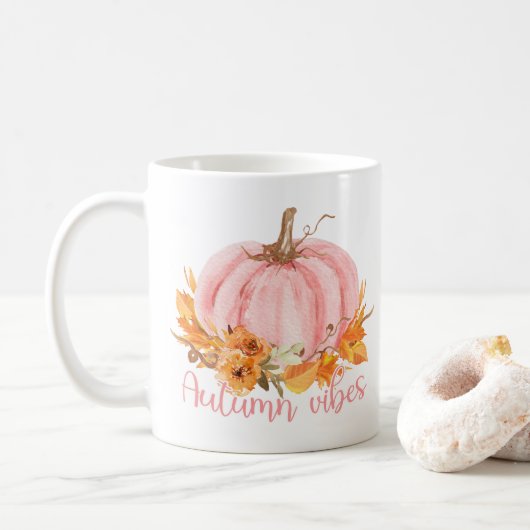 Herbst Vibes Pink Pumpkin Kaffee Tasse (Mit Donut)