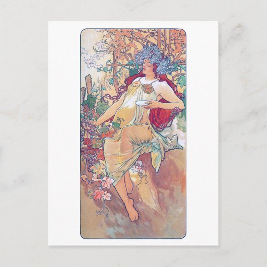 Herbst (vier Jahreszeiten), Alphonse Mucha Postkarte (Vorderseite)