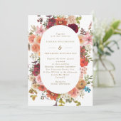 Herbst Vintage Blumenrahmen Burgundy Hochzeit Einladung (Stehend Vorderseite)