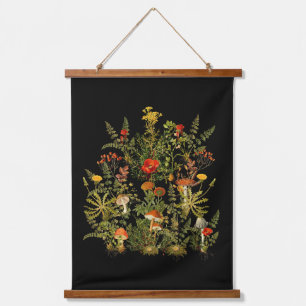 Herbst Vintage botanische Wildblumen Pilze Wandteppich Mit Holzrahmen