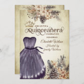Herbst Vintage florale tiara Quinceañera Einladung (Vorne/Hinten)