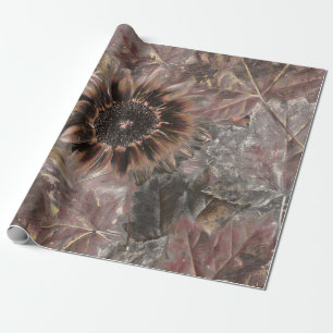 Herbst Vintage Sonnenblume Braun Grau Ahornblätter Geschenkpapier