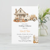 Herbst Vintager LKW mit Pumpkins House Wedding Einladung (Stehend Vorderseite)