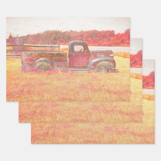 Herbst Vintager Retro-Rustikaler Truck Geschenkpapier Set (Set)