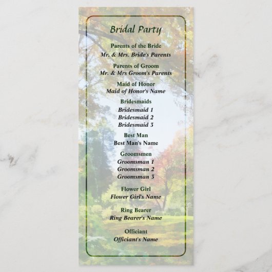 Herbst-Vista-Hochzeitsprogramm Programm (Rückseite)