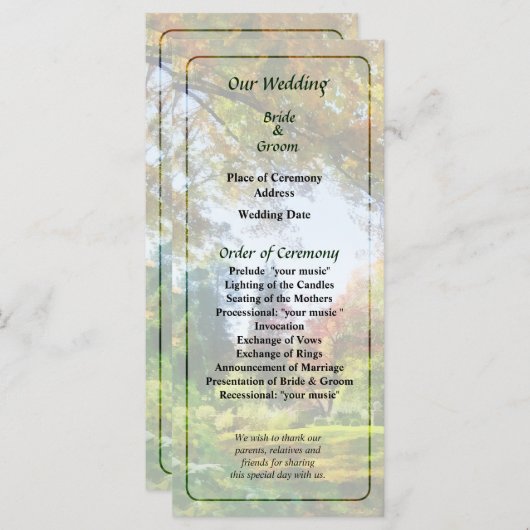 Herbst-Vista-Hochzeitsprogramm Programm (Vorne/Hinten)