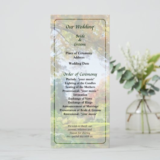 Herbst-Vista-Hochzeitsprogramm Programm (Stehend Vorderseite)