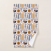 Herbst-Vogel-Volkskunst-Muster Badhandtuch Set (Handtuch)