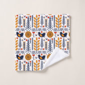 Herbst-Vogel-Volkskunst-Muster Badhandtuch Set (Waschlappen)