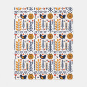 Herbst-Vogel-Volkskunst-Muster Fleecedecke (Vorderseite)