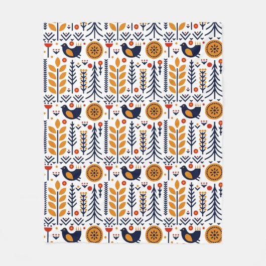 Herbst-Vogel-Volkskunst-Muster Fleecedecke (Vorderseite)