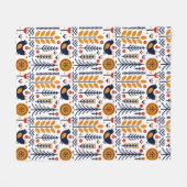 Herbst-Vogel-Volkskunst-Muster Fleecedecke (Vorderseite (Horizontal))