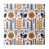Herbst-Vogel-Volkskunst-Muster Fliese (Vorderseite)