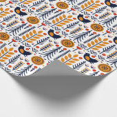 Herbst-Vogel-Volkskunst-Muster Geschenkpapier (Ecke)