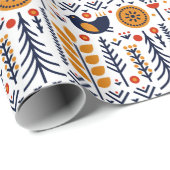 Herbst-Vogel-Volkskunst-Muster Geschenkpapier (Rolleneckpunkt)