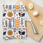 Herbst-Vogel-Volkskunst-Muster Geschirrtuch (Viertel Falte)