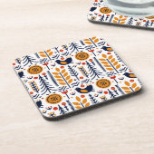 Herbst-Vogel-Volkskunst-Muster Getränkeuntersetzer (Linke Seite)