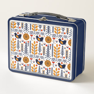 Herbst-Vogel-Volkskunst-Muster Metall Brotdose