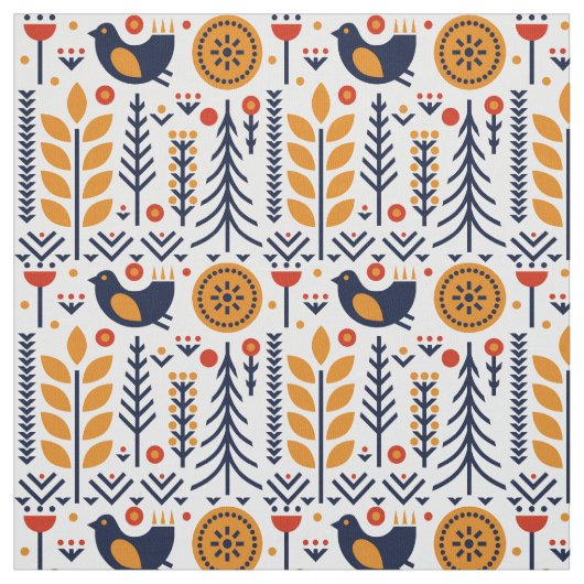 Herbst-Vogel-Volkskunst-Muster Stoff (Muster)