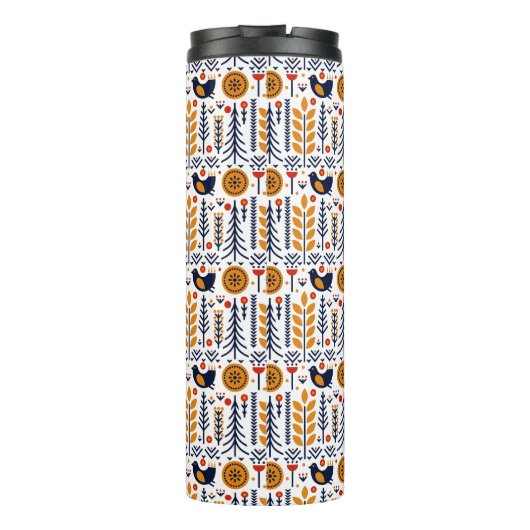 Herbst-Vogel-Volkskunst-Muster Thermosbecher (Rückseite)
