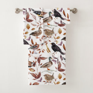 Herbst-Vogelmuster Badhandtuch Set