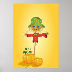 Herbst-Vogelscheuche und Kürbisse Herbsternte Poster