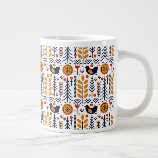 Herbst-Vogelvolk-Muster Jumbo-Tasse (Rechts)