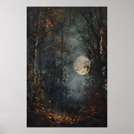 Herbst-Vollmond-Dunkelwald-Kunst, Dunkle Cotta Poster