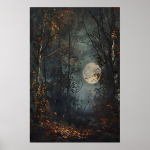 Herbst-Vollmond-Dunkelwald-Kunst, Dunkle Cotta Poster