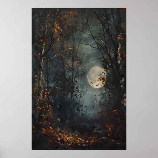 Herbst-Vollmond-Dunkelwald-Kunst, Dunkle Cotta Poster (Vorne)