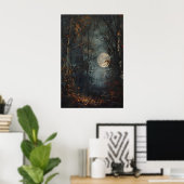 Herbst-Vollmond-Dunkelwald-Kunst, Dunkle Cotta Poster (Heimbüro)