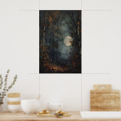 Herbst-Vollmond-Dunkelwald-Kunst, Dunkle Cotta Poster (Küche)