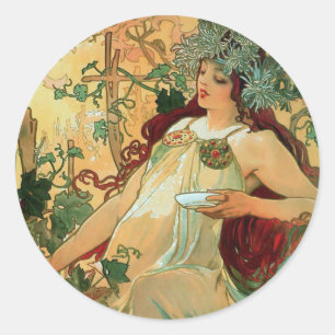 Herbst von Alphonse Mucha Art Nouveau Aufkleber