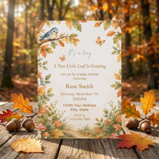 Herbst-Wald-Aquarell-Junge-Baby-Party Einladung