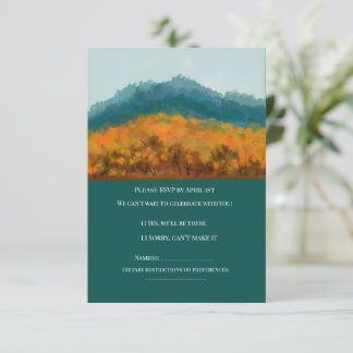 Herbst Wald Bäume Blaue Berge Aquarell RSVP Karte