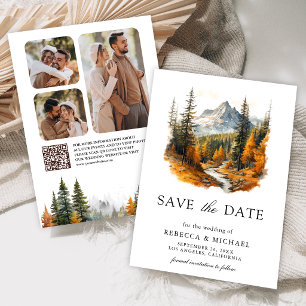 Herbst Wald Berg Foto QR-Code Hochzeit Save The Date