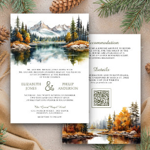 Herbst Wald Berg See QR Code Hochzeit Einladung