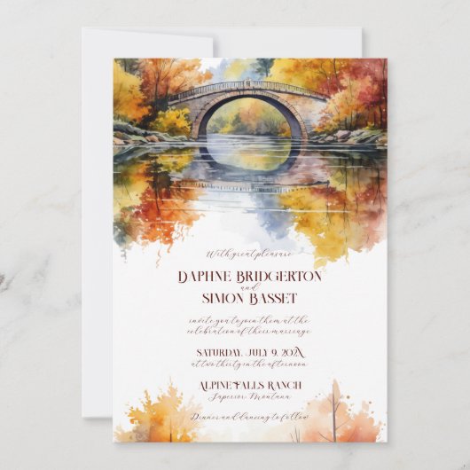 Herbst-Wald-Brücke Hochzeit Einladung (Vorderseite)