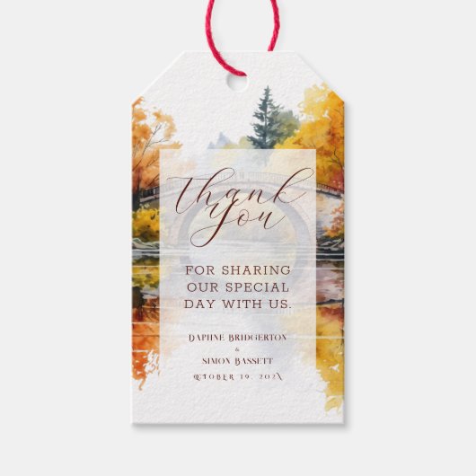 Herbst-Wald-Brücke Hochzeit Geschenkanhänger (Vorderseite)