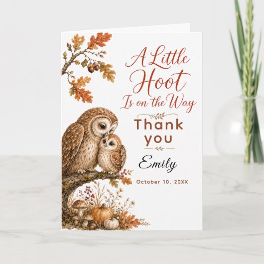 Herbst-Wald-Eule-Baby-Party Dankeskarte (Vorderseite)